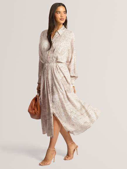 Ted Baker Khasia Print Midi Shirt Dress, Cream/Grey, Cream/Grey