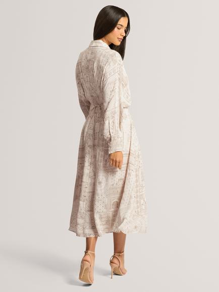 Ted Baker Khasia Print Midi Shirt Dress, Cream/Grey - view 2, Cream/Grey