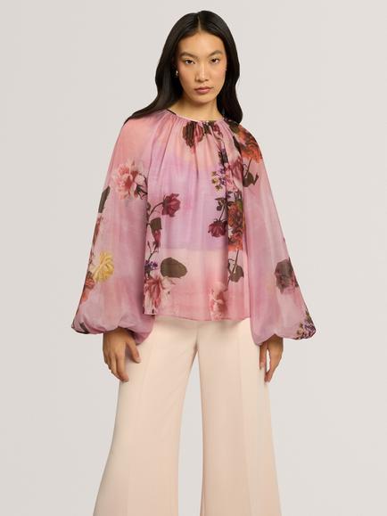Ted Baker Cartha Floral Print Organza Blouse, Pink/Multi, Pink/Multi