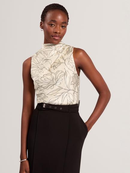 Ted Baker Coiraa Sleeveless Cowl Neck Floral Jacquard Top, Cream/Black, Cream/Black