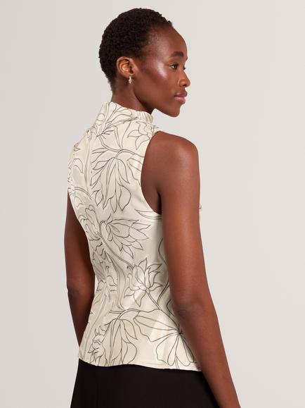Ted Baker Coiraa Sleeveless Cowl Neck Floral Jacquard Top, Cream/Black - view 2, Cream/Black