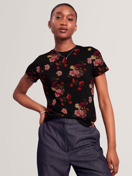 Ted Baker Myli Floral Print T-Shirt, Black/Red, Black/Red