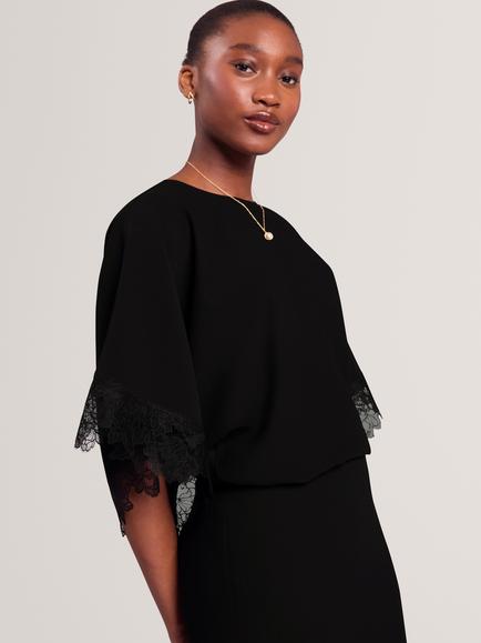 Ted Baker Neelai Short Sleeve Batwing Satin Top, Black, Black