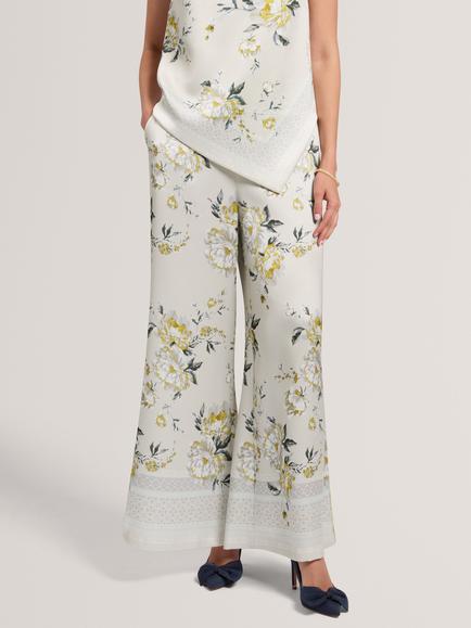 Ted Baker Fusta Wide Leg Floral Print Satin Trousers, Grey/Multi, Grey/Multi