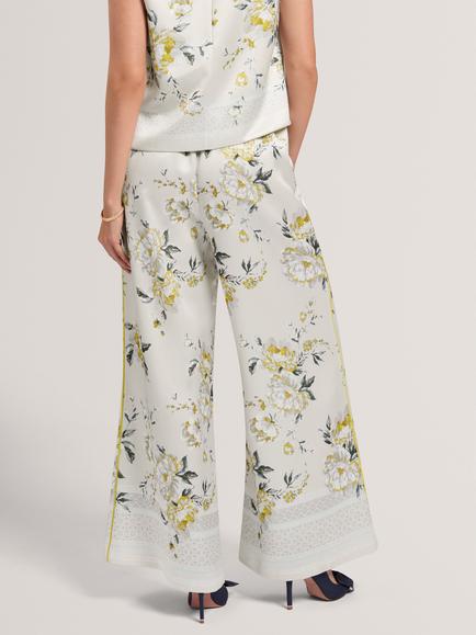 Ted Baker Fusta Wide Leg Floral Print Satin Trousers, Grey/Multi - view 2, Grey/Multi