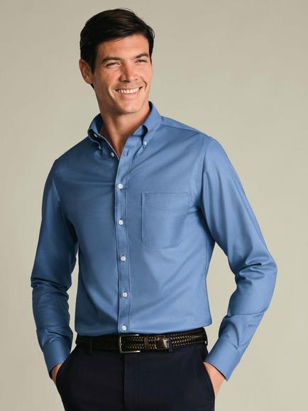 Charles Tyrwhitt Cotton Rich Non-Iron Stretch Shirt, Light Blue, Cornflower Blue