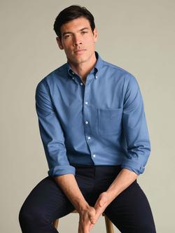 Charles Tyrwhitt Cotton Rich Non-Iron Stretch Shirt, Light Blue - view 2, Cornflower Blue