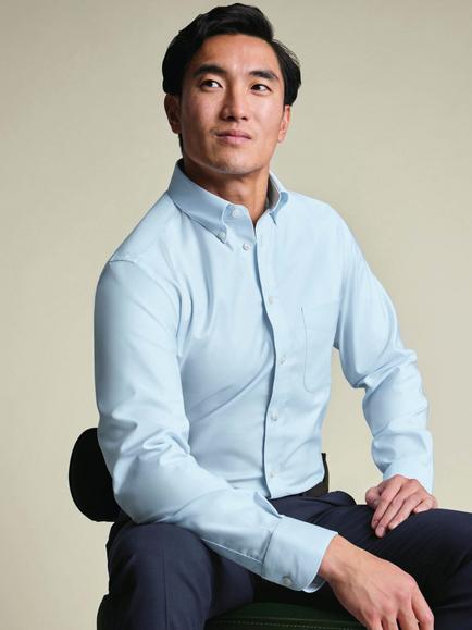 Charles Tyrwhitt Cotton Rich Non-Iron Stretch Shirt, Light Blue - view 2, Light Blue