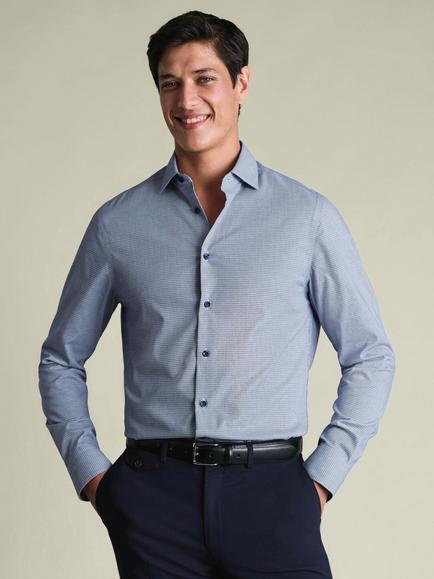 Charles Tyrwhitt Non-Iron Cotton Dobby Weave Shirt, Indigo Blue