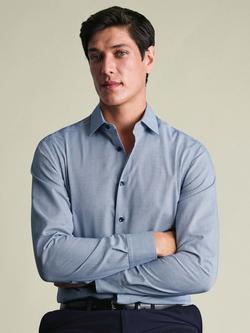 Charles Tyrwhitt Non-Iron Cotton Dobby Weave Shirt - view 2, Indigo Blue