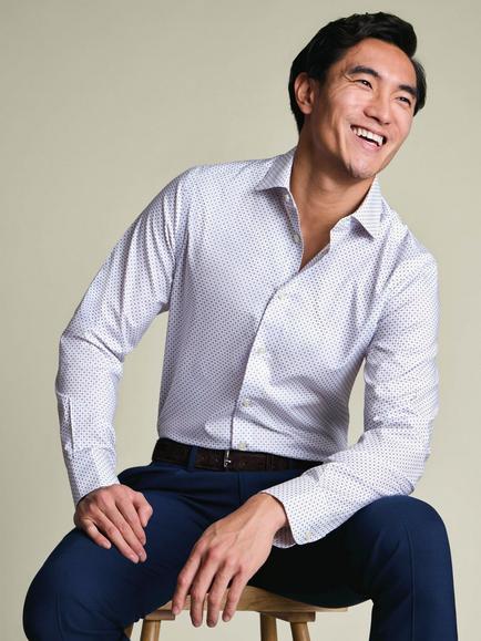 Charles Tyrwhitt Cotton Non Iron Geo Print Stretch Shirt, White/Lilac - view 2, White/Lilac
