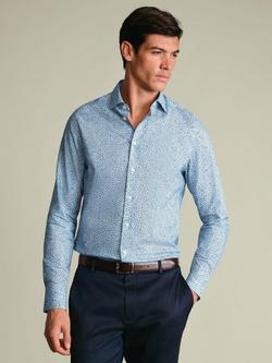 Charles Tyrwhitt Cotton Non Iron Geo Print Stretch Shirt, White/Sky Blue, White/Sky Blue