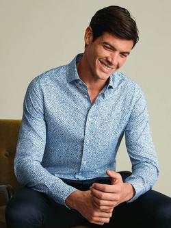 Charles Tyrwhitt Cotton Non Iron Geo Print Stretch Shirt, White/Sky Blue - view 2, White/Sky Blue