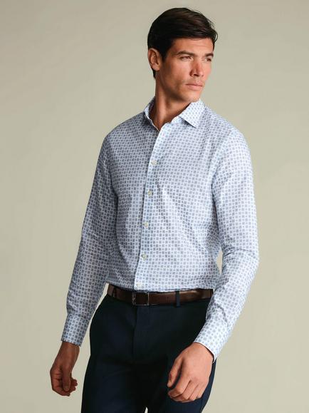 Charles Tyrwhitt Cotton Non Iron Geo Print Stretch Shirt, White/Blue, White/Blue