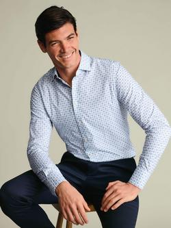 Charles Tyrwhitt Cotton Non Iron Geo Print Stretch Shirt, White/Blue - view 2, White/Blue