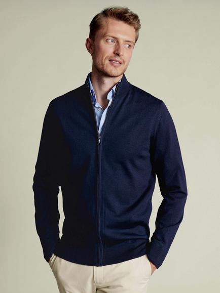 Charles Tyrwhitt Merino Wool Zip-Through Cardigan, Navy, Navy