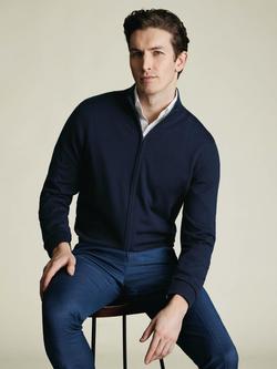 Charles Tyrwhitt Merino Wool Zip-Through Cardigan, Navy - view 2, Navy
