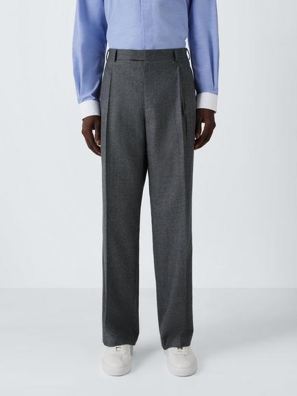 John Lewis x clothsurgeon Barberis Italian Wool Double Pleat Puppytooth Trousers, Grey, Grey