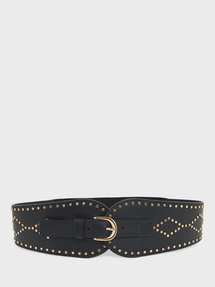 Gerard Darel Olympie Studs Leather Belt, Black