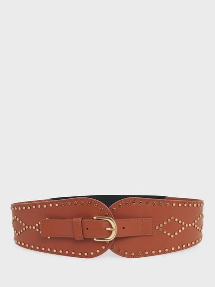 Gerard Darel Olympie Studs Leather Belt, Tan