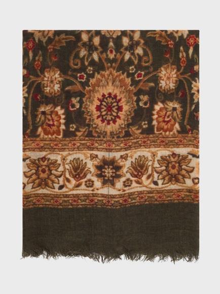 Gerard Darel Sandy Floral Wool Rich Scarf, Khaki Green, Khaki Green