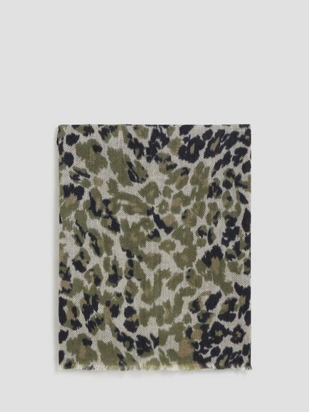 Gerard Darel Silia Wool-Cashmere Animal Pattern Scarf, Green, Green