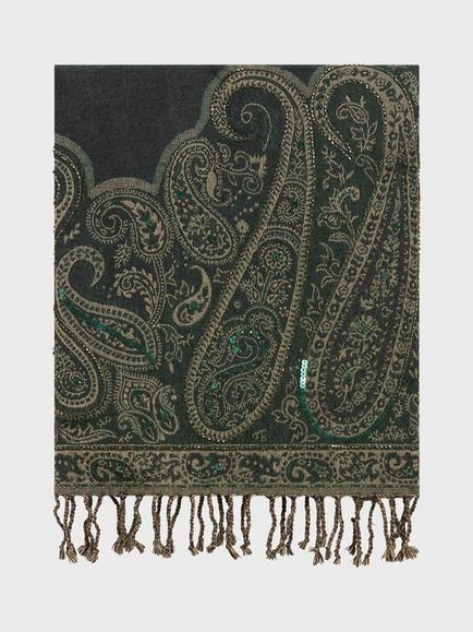 Gerard Darel Sirine Wool Paisley Scarf, Khaki Green
