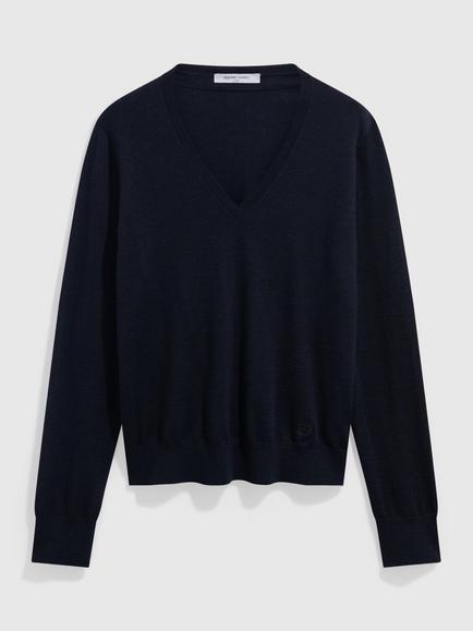 Gerard Darel Rachel Merino Wool Round Neck Cardigan, Navy, Navy