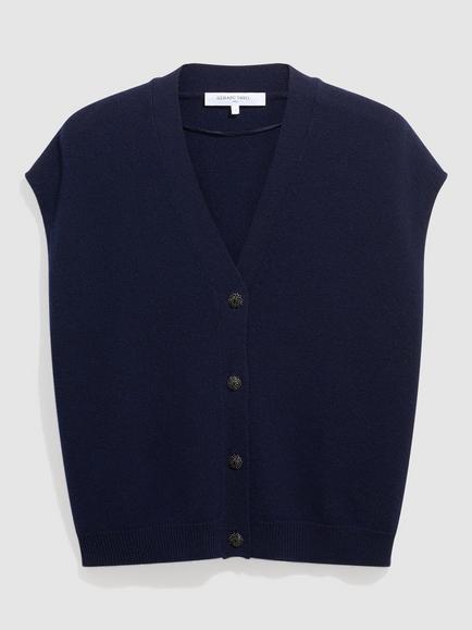 Gerard Darel REBA Pure Wool V-Neck Cardigan, Navy, Navy
