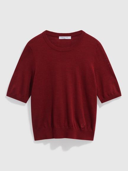 Gerard Darel Reine Short Sleeve Merino Wool Jumper, Red, Red