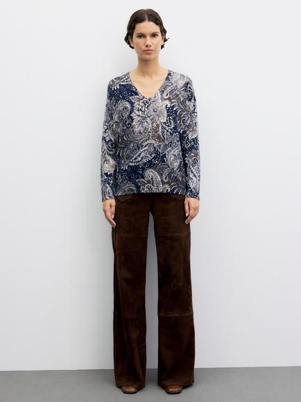 Gerard Darel Rhea Paisley Print Merino Wool Jumper, Navy - view 2, Navy