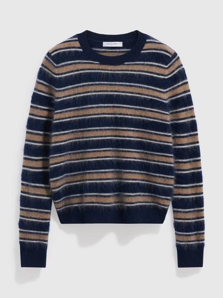 Gerard Darel Rima Wool Stripe Round Neck Cardigan, Camel, Camel