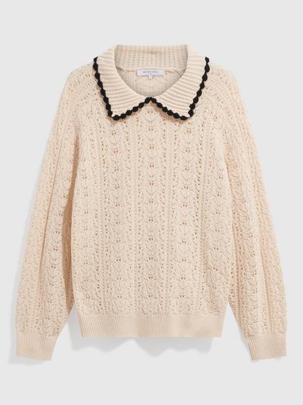 Gerard Darel Roca Wool Blend Collar Cardigan, Ecru, Ecru