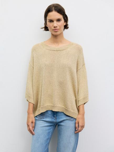Gerard Darel Roella Viscose Rich Round Neck Cardigan, Gold, Gold