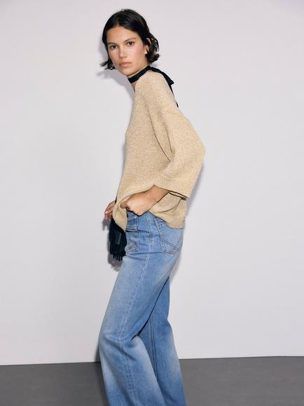 Gerard Darel Roella Viscose Rich Round Neck Cardigan, Gold - view 2, Gold