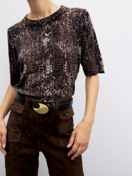 Gerard Darel Rosa Animal Print Merino Wool Top, Brown, Brown