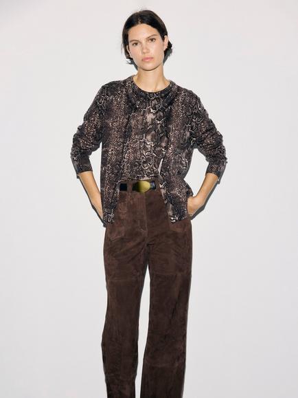 Gerard Darel Rouba Animal Print Merino Wool Cardigan, Brown, Brown