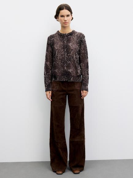 Gerard Darel Rouba Animal Print Merino Wool Cardigan, Brown - view 2, Brown