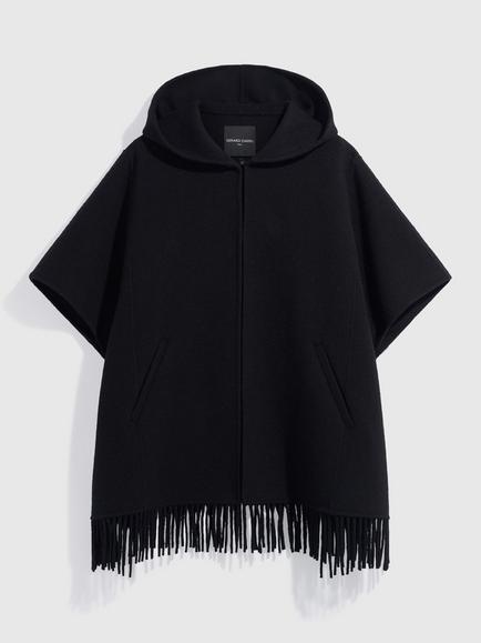 Gerard Darel Ady Wool Rich Fringed Hooded Jacket, Black - view 2, Black