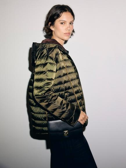 Gerard Darel Afra Quilted Hooded Jacket, Khaki Green