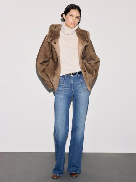 Gerard Darel Agate Hooded Faux Fur Jacket, Sand