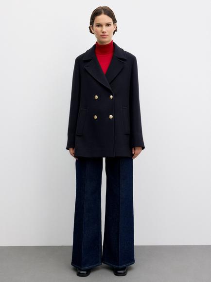 Gerard Darel Alis Wool Rich Double Breasted Coat, Navy - view 2, Navy