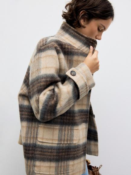Gerard Darel Ally Check Wool Rich Coat, Sand - view 2, Sand
