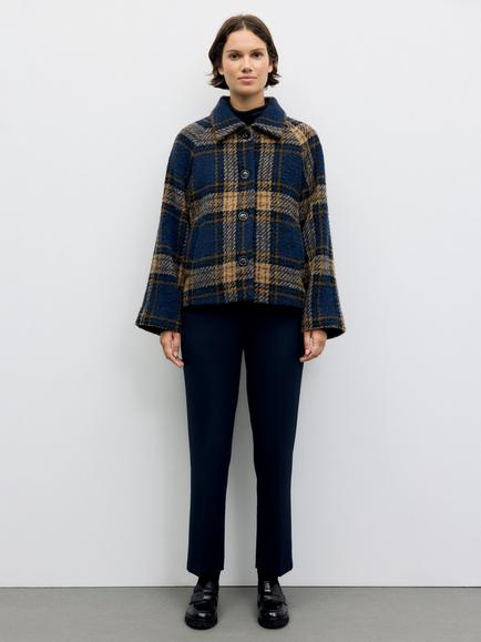 Gerard Darel Almy Check Collared Coat, Blue - view 2, Blue
