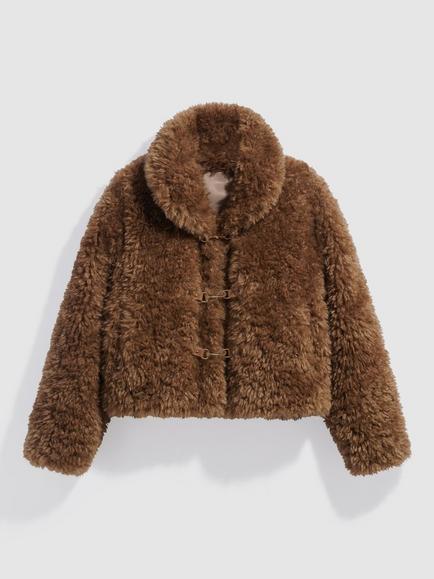 Gerard Darel Alza Cropped Faux Fur Coat, Beige, Beige