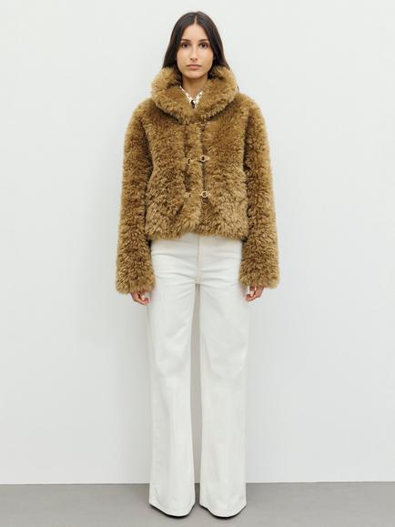 Gerard Darel Alza Cropped Faux Fur Coat, Beige - view 2, Beige