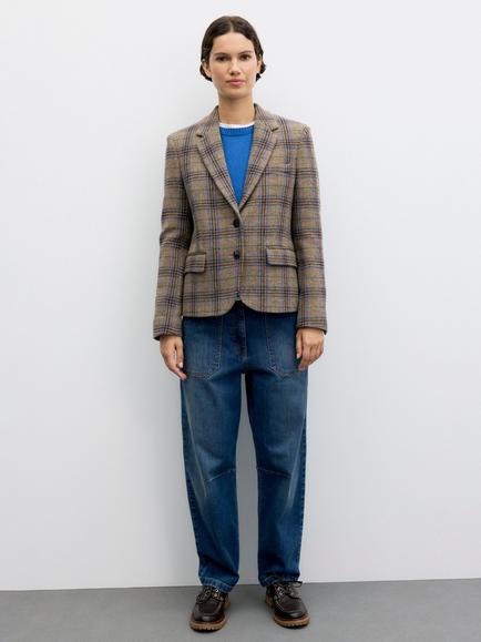 Gerard Darel Juliane Pure Wool Check Blazer, Camel - view 2, Camel