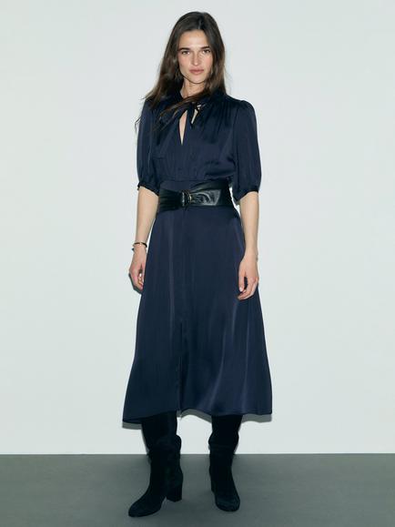 Gerard Darel Chani Tie Neck Dress, Ink, Ink