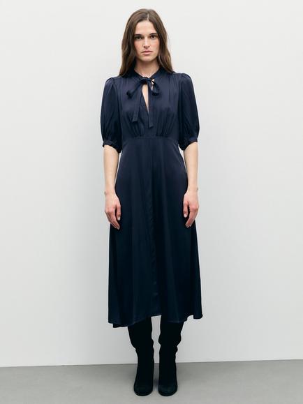 Gerard Darel Chani Tie Neck Dress, Ink - view 2, Ink