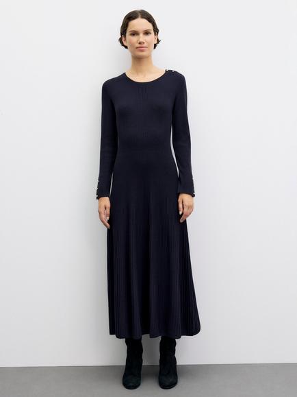 Gerard Darel Cina Wool Blend Ribbed Dress, Navy, Navy